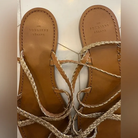 Sezane Arthur Low Sandals Doré Tressé - Size 40 - Picture 5 of 6